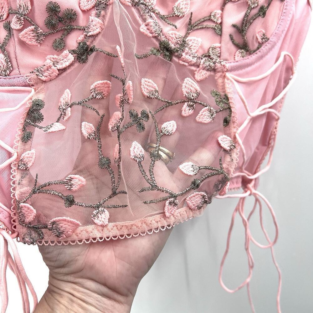 Floral Y2K Fairy Pink Mesh Corset Bustier EDC Womens Size Large - Picture 4 of 7
